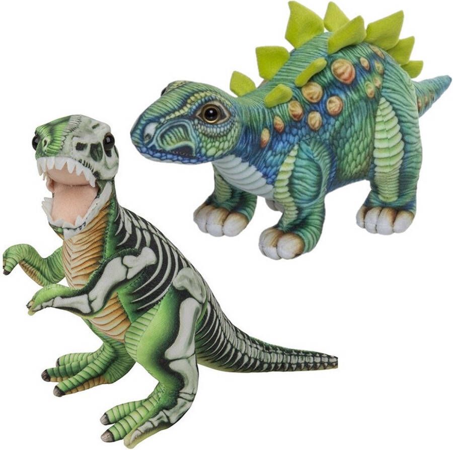 Nature Planet Speelgoed set van 2x pluche dino knuffels T-Rex en Stegosaurus van 30 cm Knuffeldier