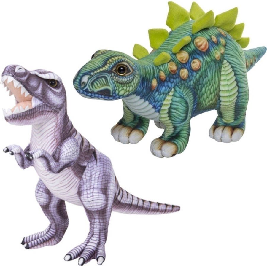 Nature Planet Speelgoed set van 2x pluche dino knuffels T-Rex en Stegosaurus van 30 cm Knuffeldier