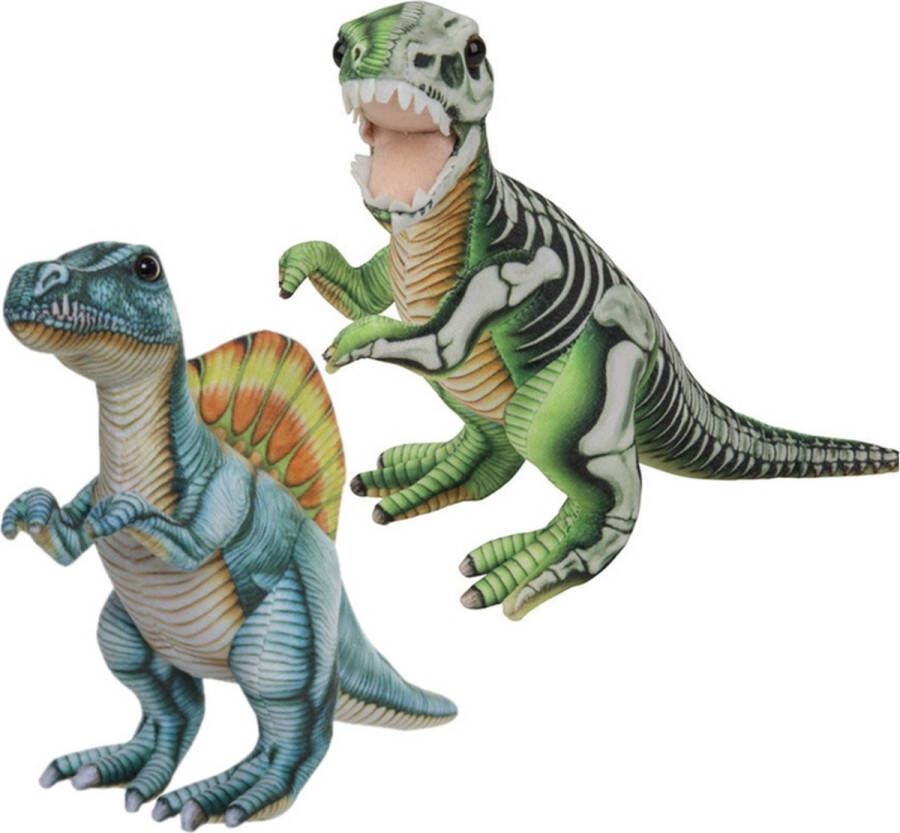 Nature Planet Speelgoed set van 2x pluche dino knuffels T-Rex en Stegosaurus van 30 cm Knuffeldier