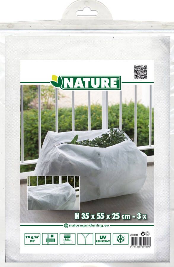 Nature plantenhoes 3x stuks balkonbak 35 x 55 x 25 wit anti-vorst planten beschermhoes