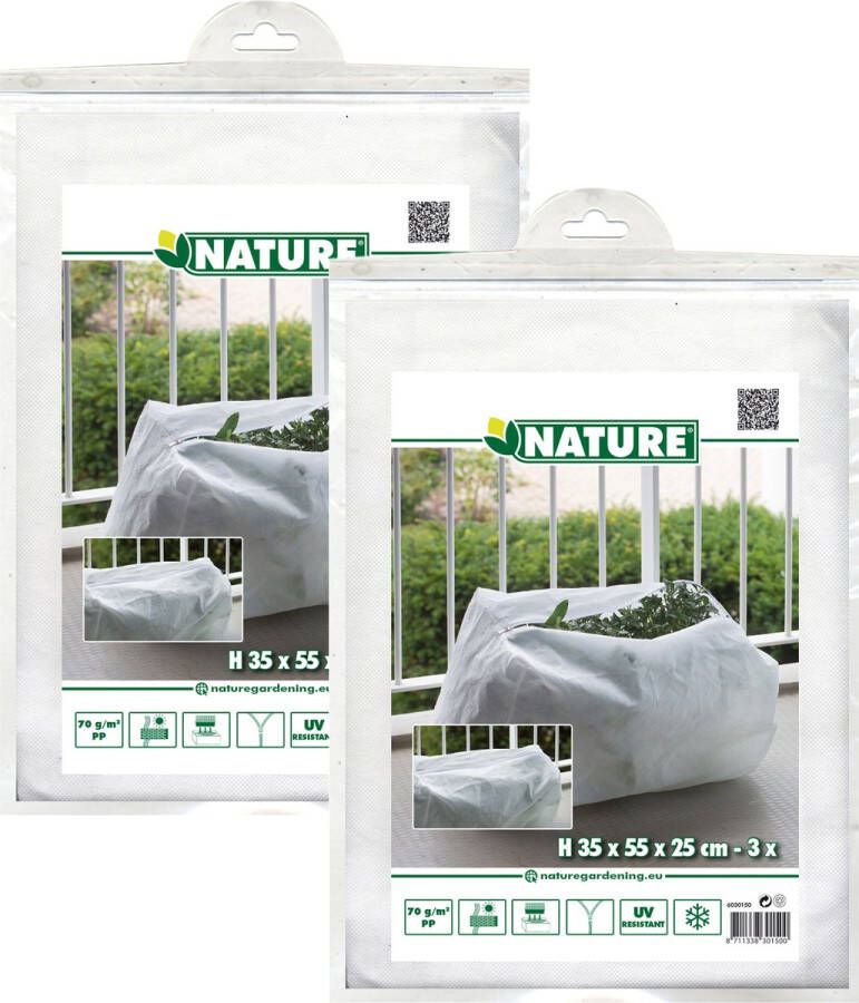 Nature plantenhoes 6x stuks balkonbak 35 x 55 x 25 wit anti-vorst planten beschermhoes