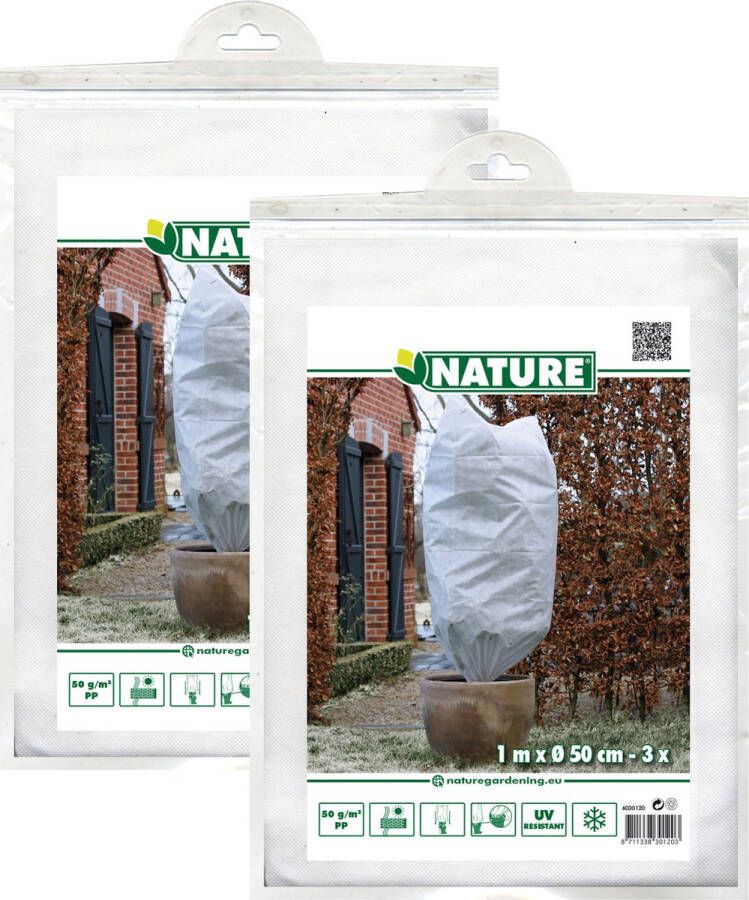 Nature plantenhoes met trekkoord 6x stuks H100 x D50 cm wit anti-vorst planten beschermhoes