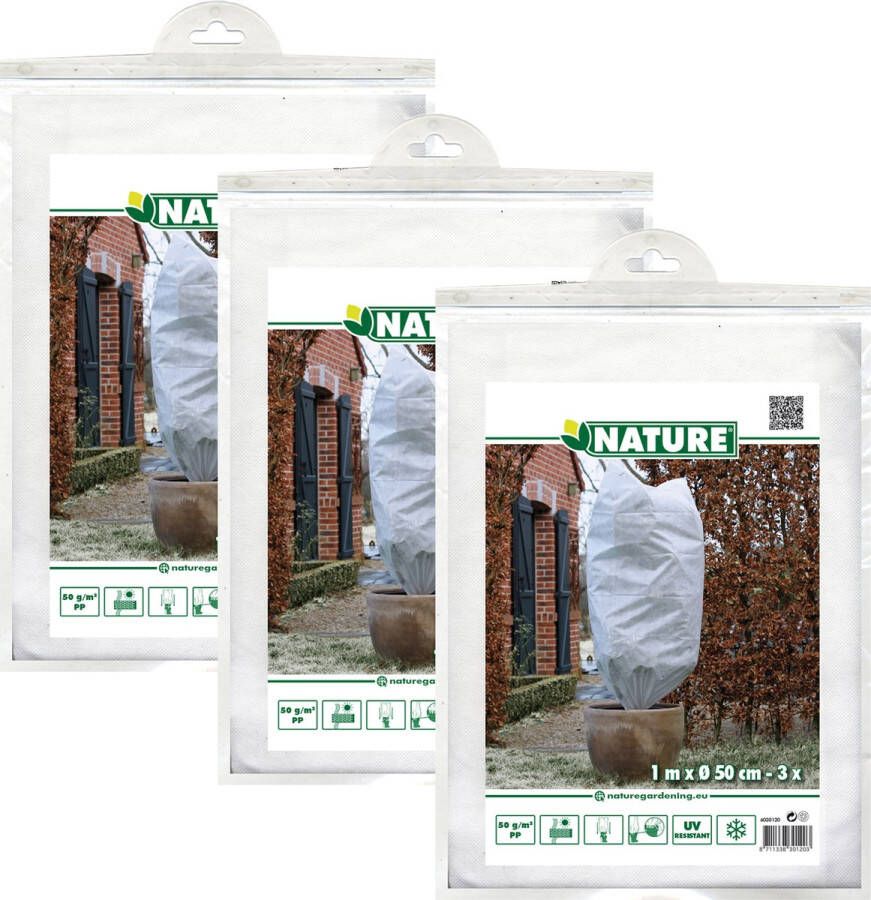 Nature plantenhoes met trekkoord 9x stuks H100 x D50 cm wit anti-vorst planten beschermhoes