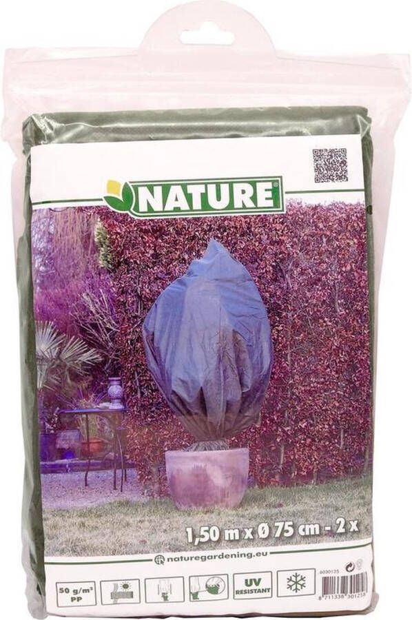 Nature Plantenhoes tegen vorst met aantrekkoord groen H 1 5 meter x D 75 cm 50 g m2 set van 6x stuks Anti-vorst beschermhoes planten