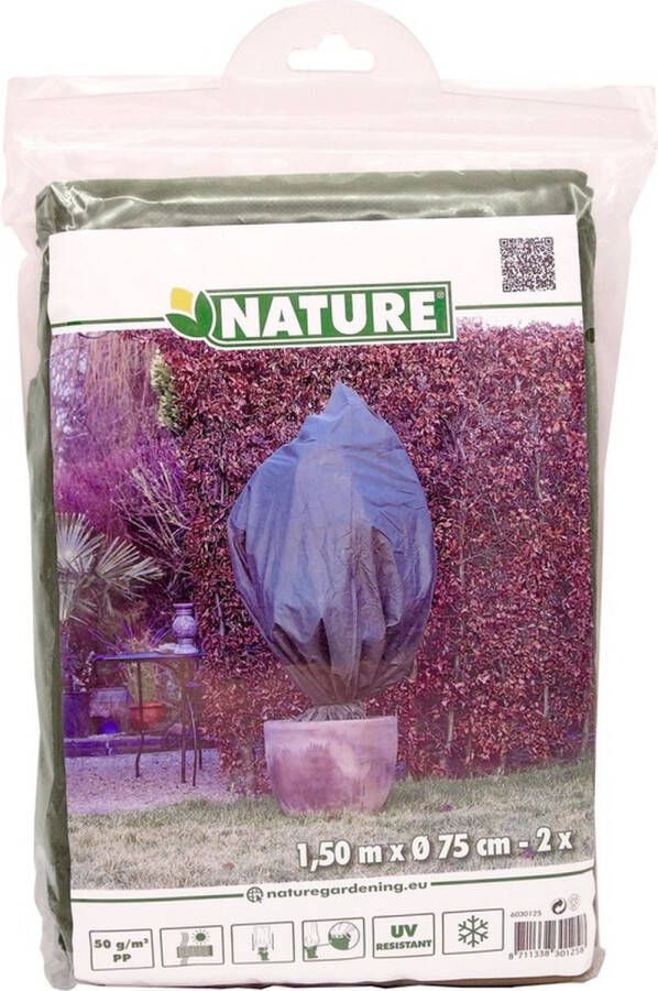 Nature Plantenhoes tegen vorst met aantrekkoord groen H 1 5 meter x D 75 cm 50 g m2 set van 8x stuks Anti-vorst beschermhoes planten