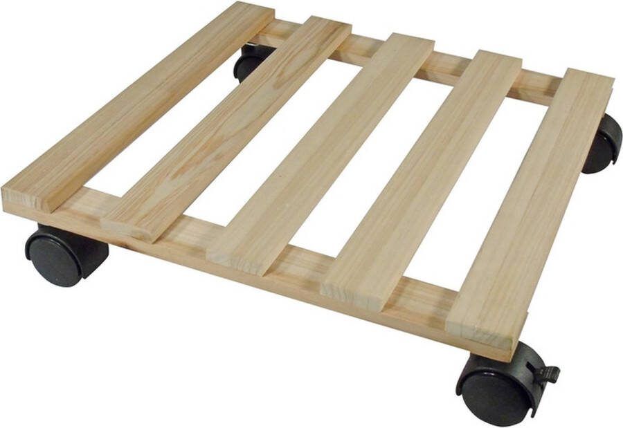 Nature Plantentrolley vierkant 35 cm hout multiroller voor planten