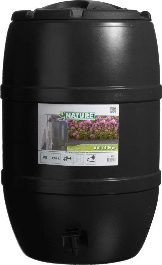 Nature Regenton Rond 120l Zwart Hdpe Inclusief Kraan 51x51x81cm