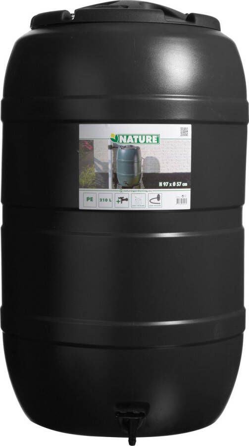Nature Regenton Rond 210l Zwart Kunststof Met Kraan Diameter 57cm