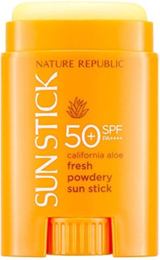 Nature Republic SPF50+ PA++++ Stick California Aloe Vera Fresh Powdery Sun Stick Zonnebrand Stick voor Gezicht en Hals Korean Beauty Bestseller SPF 50 Sunblock + Pore Primer Matte Skin Finish Pore Primer Sunscreen Gezichtsbescherming