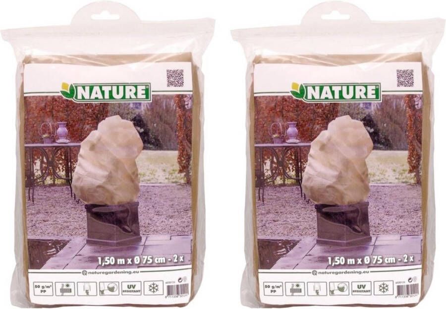 Nature Set van 6x plantenhoezen tegen vorst met aantrekkoord beige H 1 5 meter x D 75 cm 50 g m2 Winterhoes voor planten