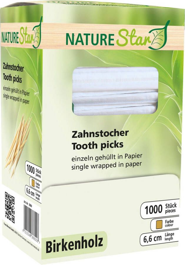 Nature Star 1000 stuks tandenstokers per stuk hygiënisch verpakt [in dispenserbox] | berken hout