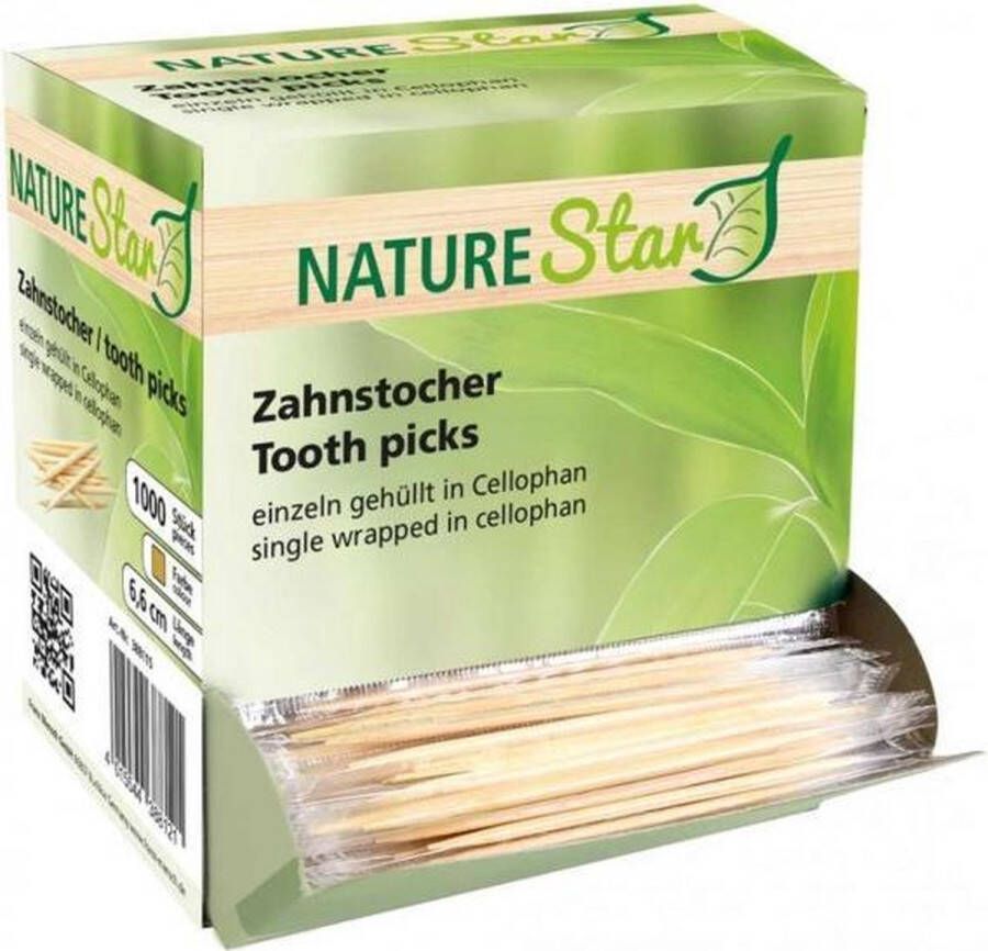Nature Star NatureStar houten tandenstokers 1000 stuks per stuk verpakt in cellofaan