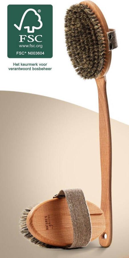 Nature's Groove 100% Natuurlijke Lichaamsborstel met Lange Afneembare Steel Rugborstel Badborstel Doucheborstel Dry Brushing Huidborstel Droogborstel Douche