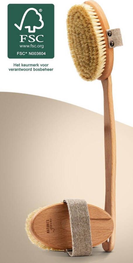 Nature's Groove 100% Vegan Lichaamsborstel met Lange Afneembare Steel Rugborstel Badborstel Doucheborstel Dry Brushing Huidborstel Droogborstel Douche