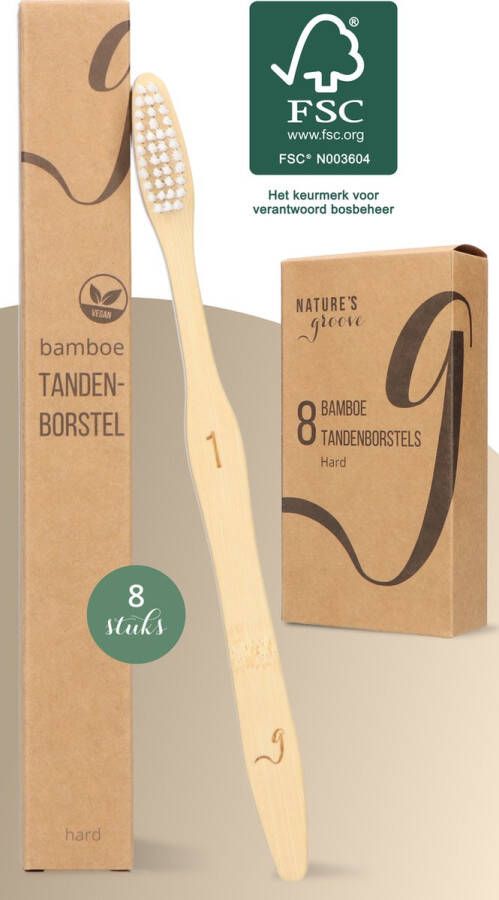 Nature's Groove NATURE S groove Bamboe Handtandenborstel Houten Tandenborstel – Hard – 6 + 2 Stuks Gratis Handmatig
