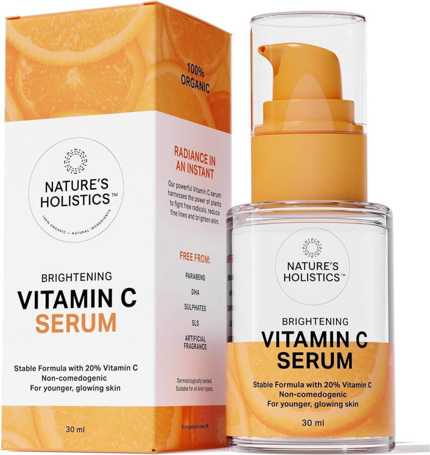 Nature's Holistics Pure Vitamine C gezichtsserum 20% vitamine C-serum Vitamine E Verhelderende Hydraterende huidverzorging Donkere vlekken 100% Organic