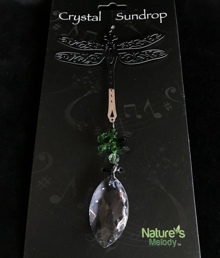 Nature's Melody Spinner COSMO HANGER LIBEL 10cm MET CRYSTAL SUNDROP kristal glas eronder 42CM De lengte is gemeten van de ophangdraad tot en met de onderkant van het glas.