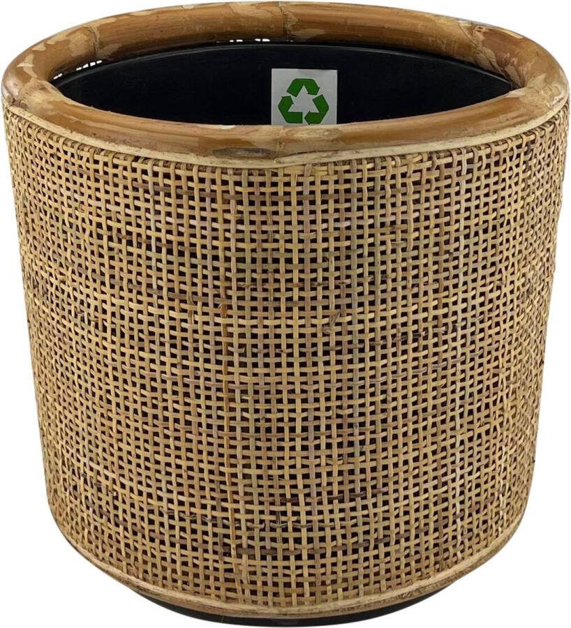 Naturn Living Rotan Drypot Blond ø 31 x 29 cm Duurzame Plantenbak met Gerecyclede Waterdichte Kunststof Binnenkant Bloempotten voor Binnen Plantenmanden Plantenhouder Mand voor Planten Licht Bruin