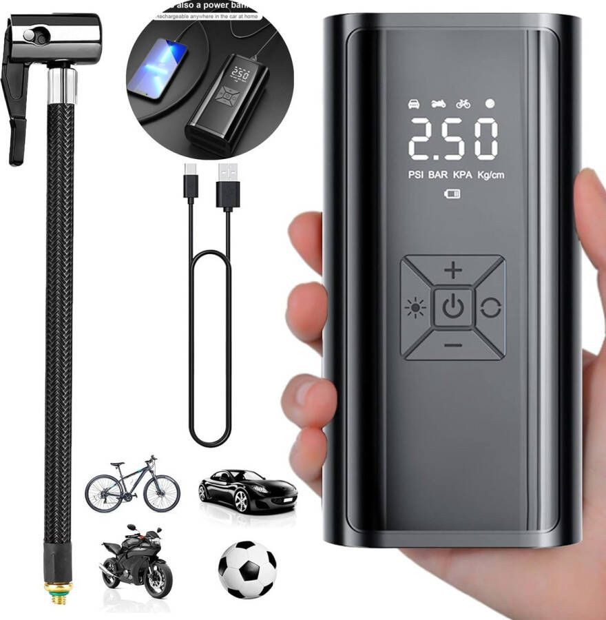 NatuurGenoot Elektrische Fietspomp-Draadbare Luchtcompressor-6000 mAh Batterij-Powerbank functie- Fiets Auto Motor Bal Luchtbed- Draagbare compressor
