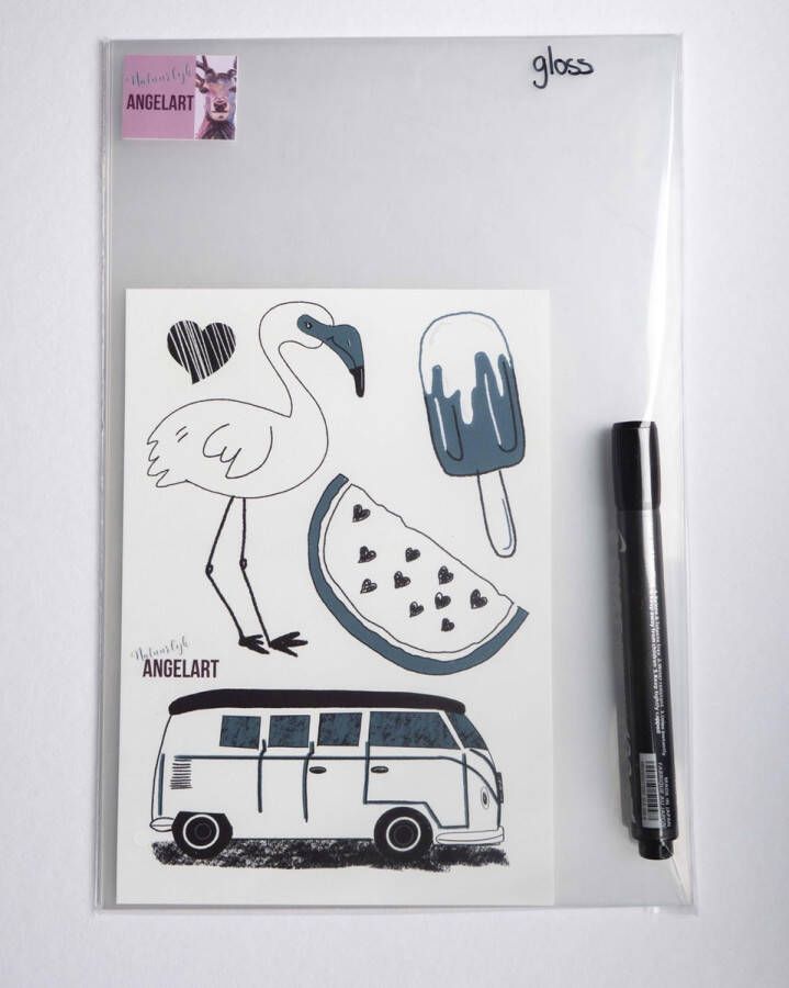 Natuurlijk Angelart 10x Krimpie Dinkie krimpfolie transparant glans A4 permanent marker voorbeeldvel
