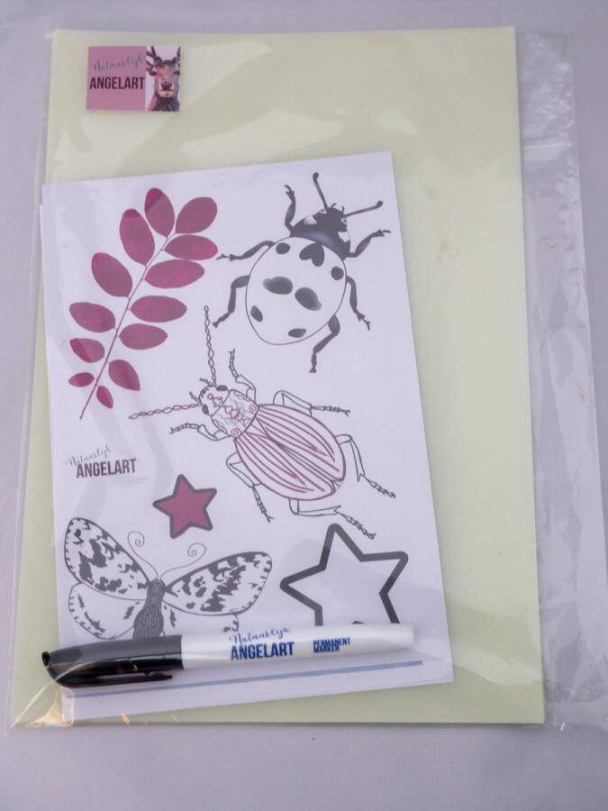 Natuurlijk Angelart 10x Krimpie Dinkie krimpfolie vellen Glow in the dark A4 permanent marker voorbeeldvel
