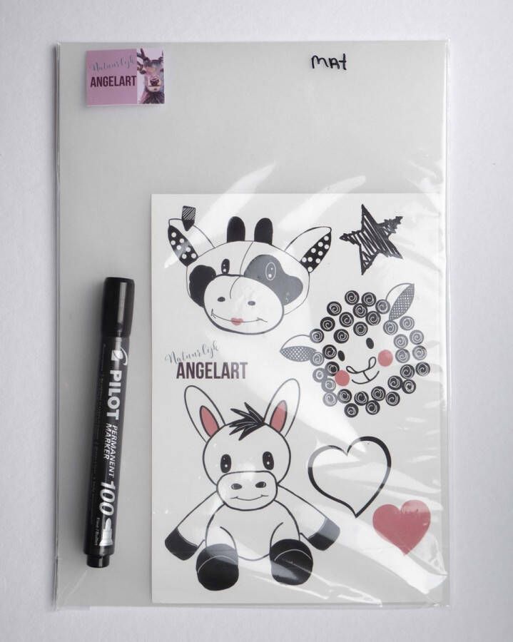 Natuurlijk Angelart 10x Krimpie Dinkie krimpfolie vellen mat A4 permanent marker voorbeeldvel