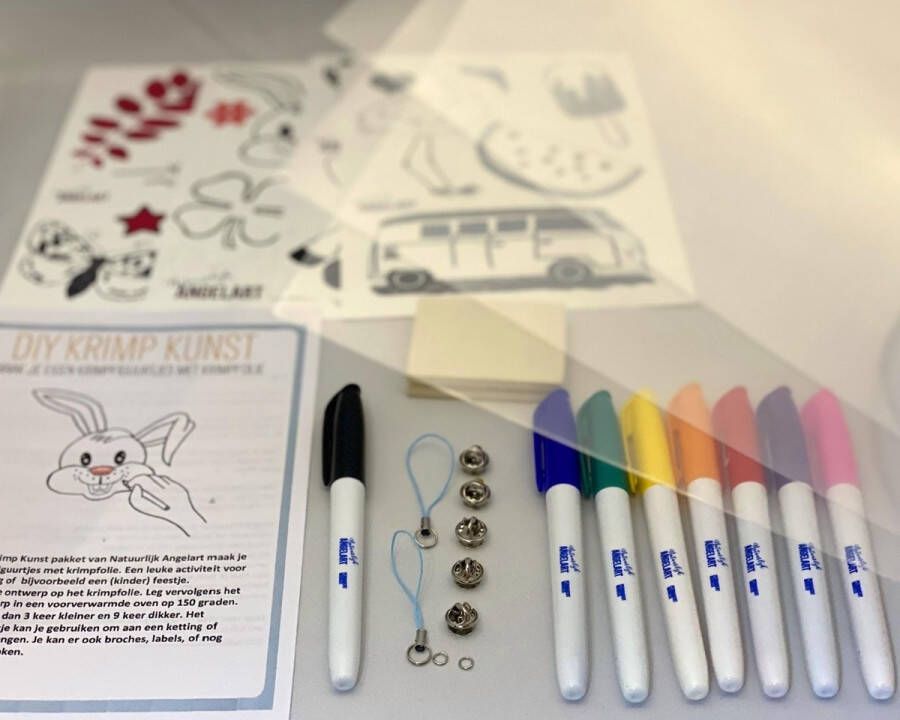 Natuurlijk Angelart Krimpfolie Krimpie Dinkie DIY met 3x Krimpfolie en 8 Permanent markers