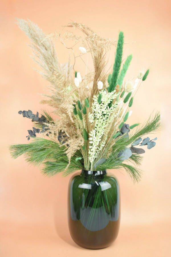 Natuurlijk Bloemen Droogbloemen met vaas Perfect Night met Satin Taupe vaas 75 cm