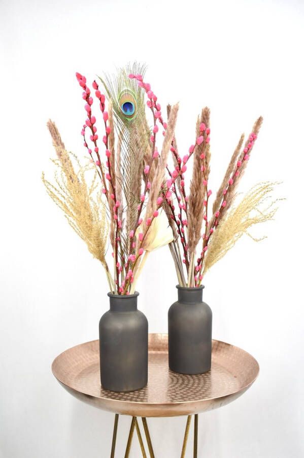 Natuurlijk Bloemen Droogbloemen set met vaas Droogbloemen met mat zwarte vaas Pampas pluimen 60 cm