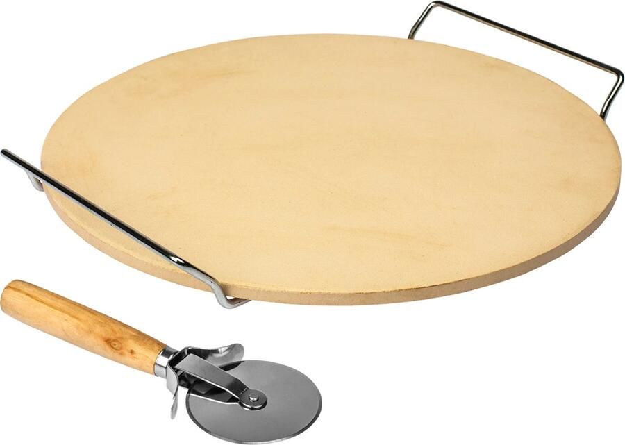 Natuurlijker leven Pizzasteen rond met onderstel en pizzames