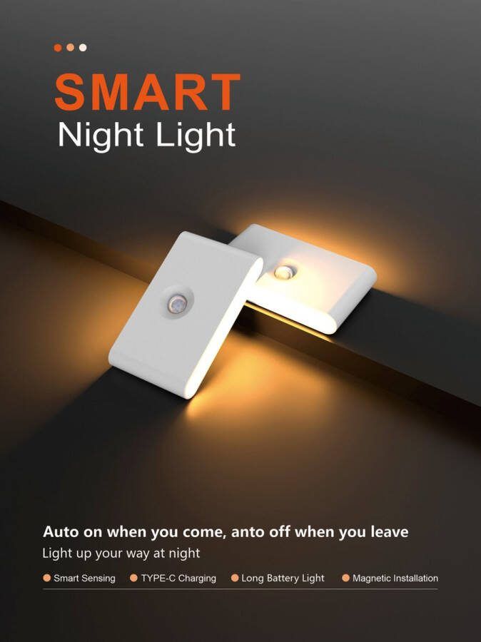 NatuurNook LED Nachtlampje 2 stuks Nachtlampjes Sensor lamp binnen Trapverlichting led bewegingssensor Trapverlichting draadloos Magnetische Montage Oplaadbaar Wandlamp binnen Kastverlichting- Met Ronde lens Wit