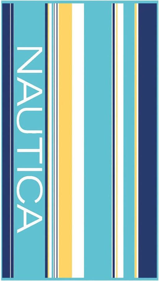 Nautica Aqua Stripe Strandlaken Strand Handdoek 100% Badstof Katoen 90x180 cm Aquablauw Geel