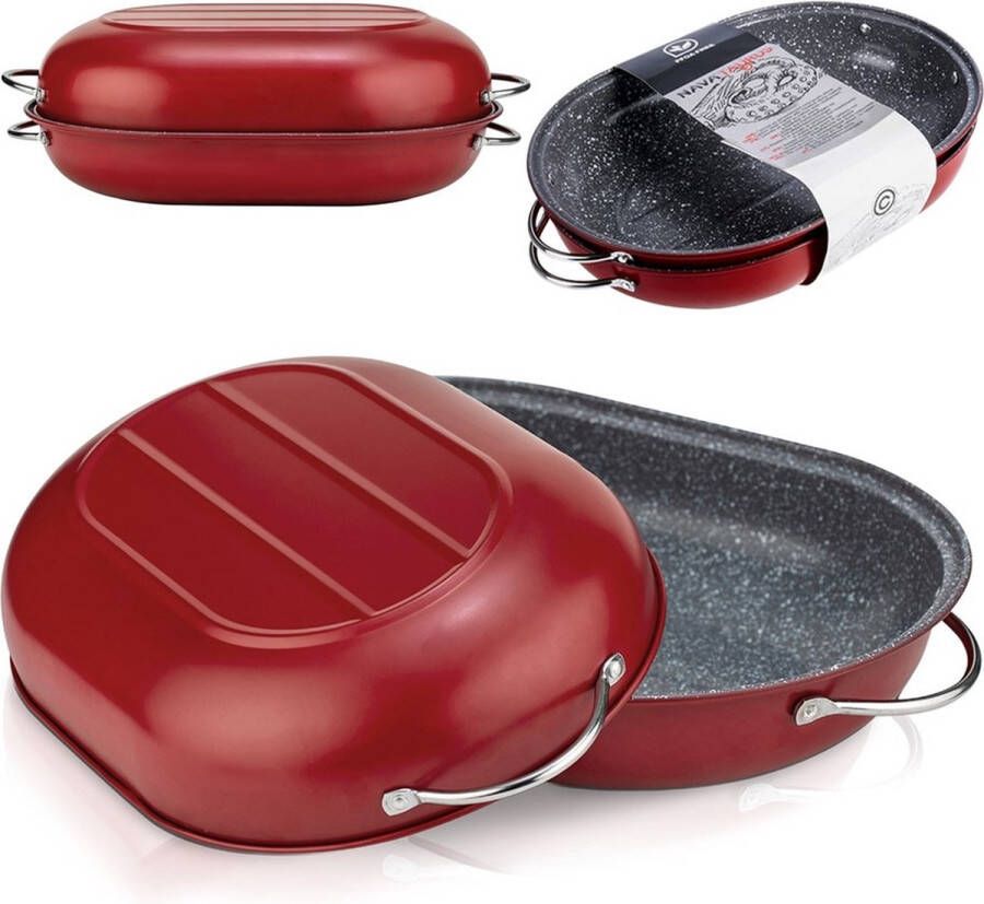 Nava Braadslede Graniet met Deksel Ovaal TAURUS 5 l 44x28x14 5 cm Ovenschaal Braadpan