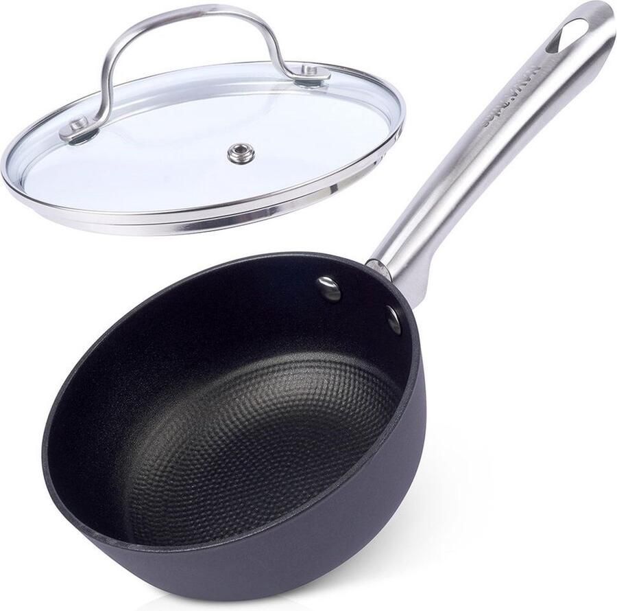 Nava Steelpan Gietijzeren met Glazen Deksel ATLAS 16 cm 1 l Sauspan Kookpan Kookpot Soeppan