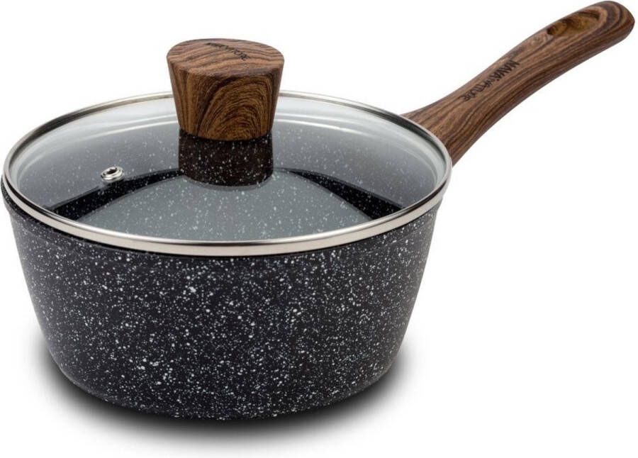 Nava Steelpan Graniet met Glazen Deksel NATURE 18 cm 1 75 l Sauspan Kookpan Kookpot Soeppan