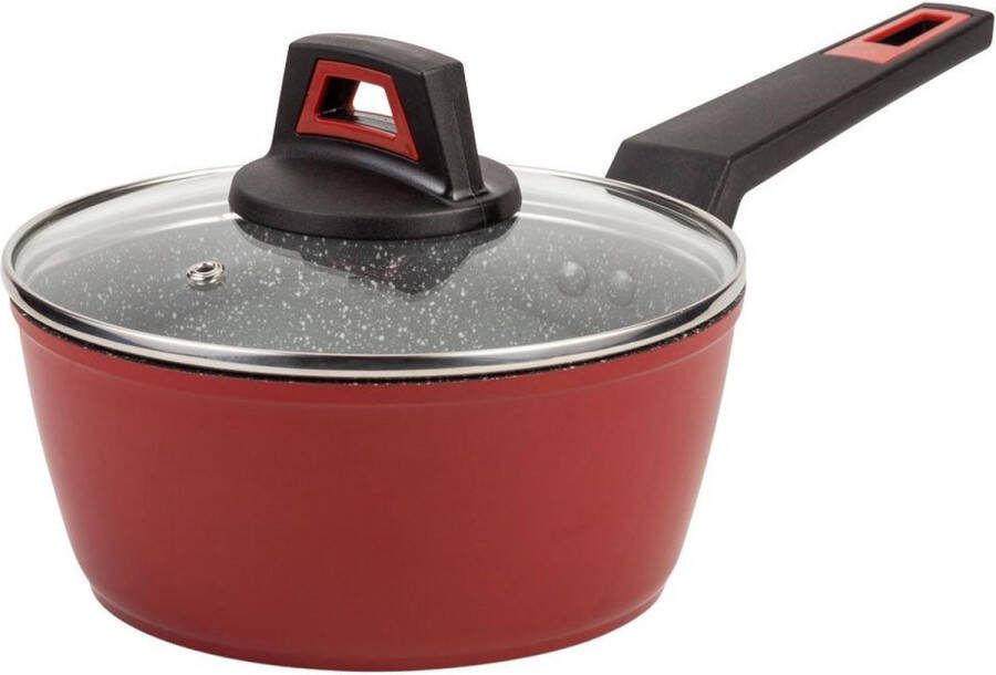 Nava Steelpan Graniet met Glazen Deksel TAURUS 18 cm 1 7 l Sauspan Kookpan Kookpot Soeppan