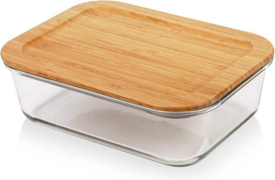 Nava Voedselcontainer Glas met Bamboe Deksel en Pakking Hittebestendig Schaal ARIZONA 1 4 l Vershoudbakjes Vershouddoos Bakjes Diepvriesbakjes Vershouden