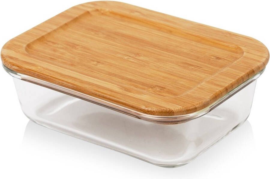 Nava Voedselcontainer Glas met Bamboe Deksel en Pakking Hittebestendig Schaal ARIZONA 650 ml Vershoudbakjes Vershouddoos Bakjes Diepvriesbakjes Vershouden
