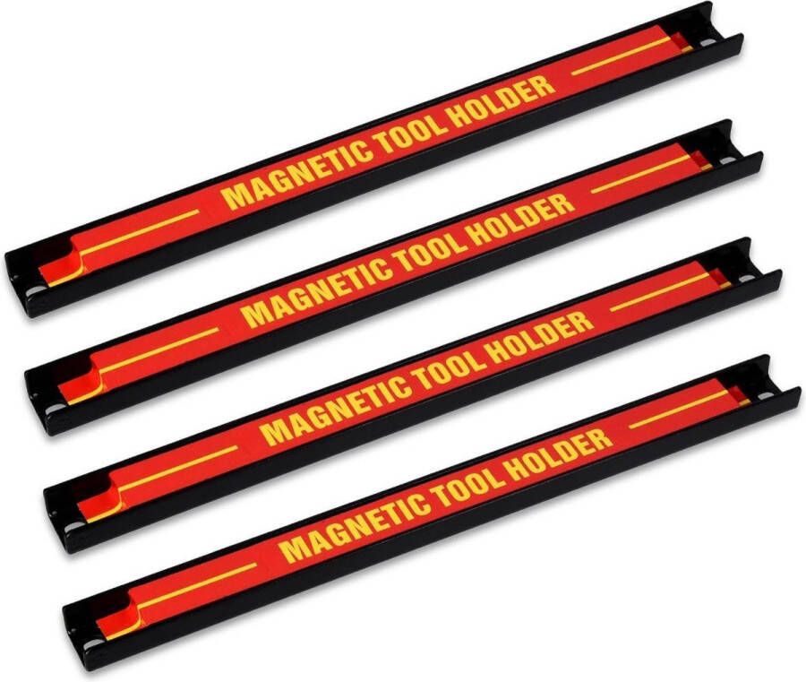 Navaris 4x magnetische gereedschapshouderstrip ca. 30 cm lang met montagemateriaal Wandmagneetstripset voor werkplaats Magnetische gereedschapshouder