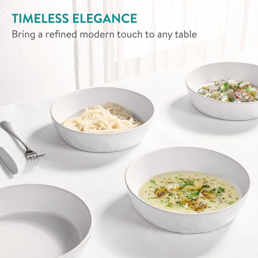 Navaris aardewerk pastaborden voor 6 personen Elegante 6-delige pasta kommen set Compact en stapelbaar Magnetron- en vaatwasserbestendig Wit