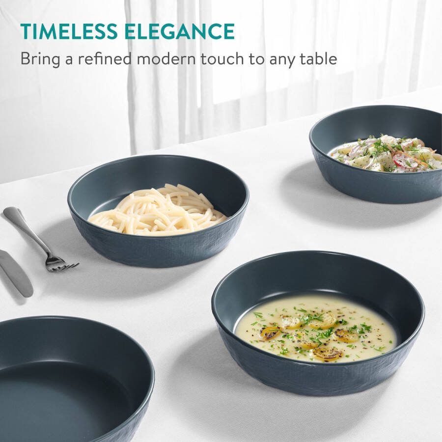 Navaris aardewerk pastaborden voor 6 personen Elegante pasta kommen set Compact en stapelbaar Magnetron- en vaatwasserbestendig Blauw