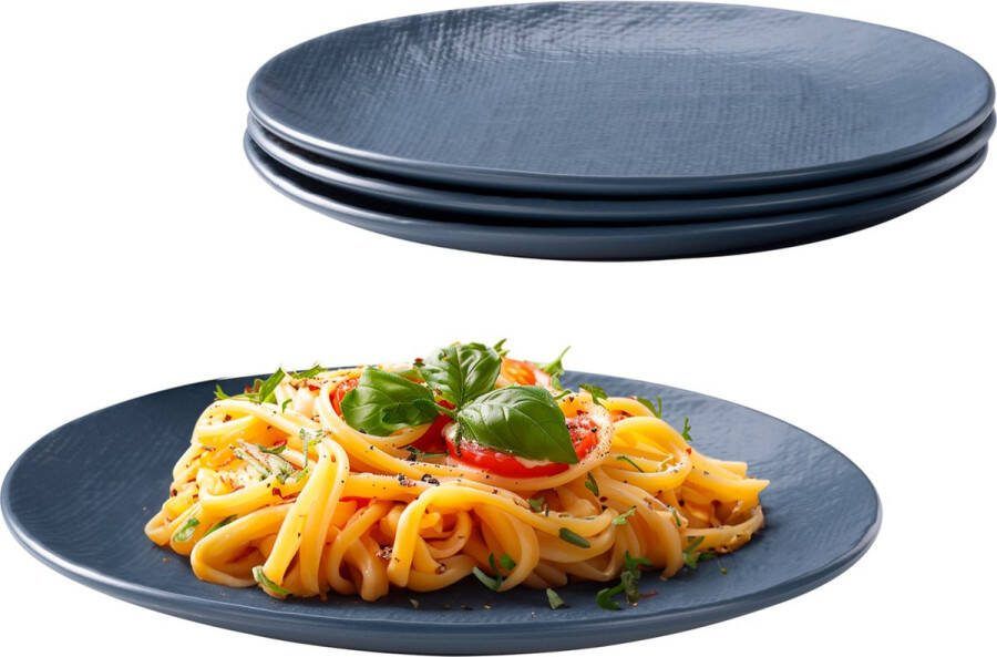 Navaris aardewerk servies voor 4 personen Bordenset 4-delig Compact en stapelbare dinerborden Magnetron- en vaatwasserbestendig Blauw