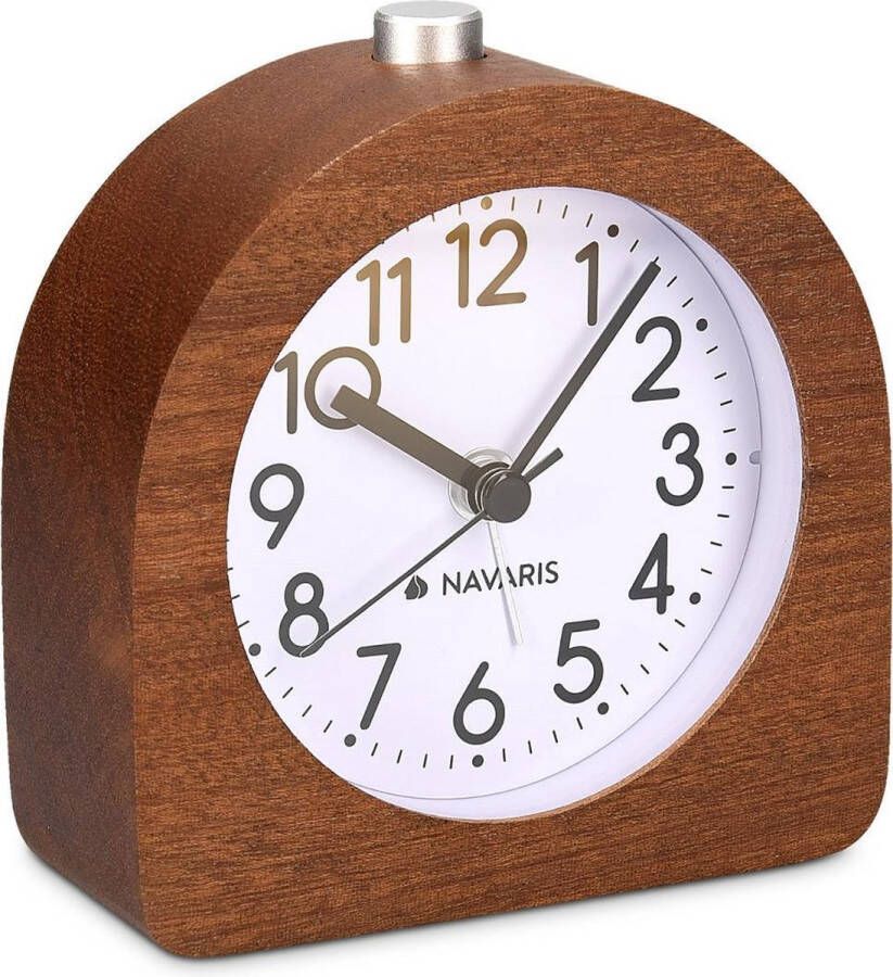 Navaris Analog Wood Alarm Clock with Snooze Retro Clock Half Round with Dial Alarm Light Quiet Table Clock Without Ticking Natural Wood in Dark Brown Dark Brown