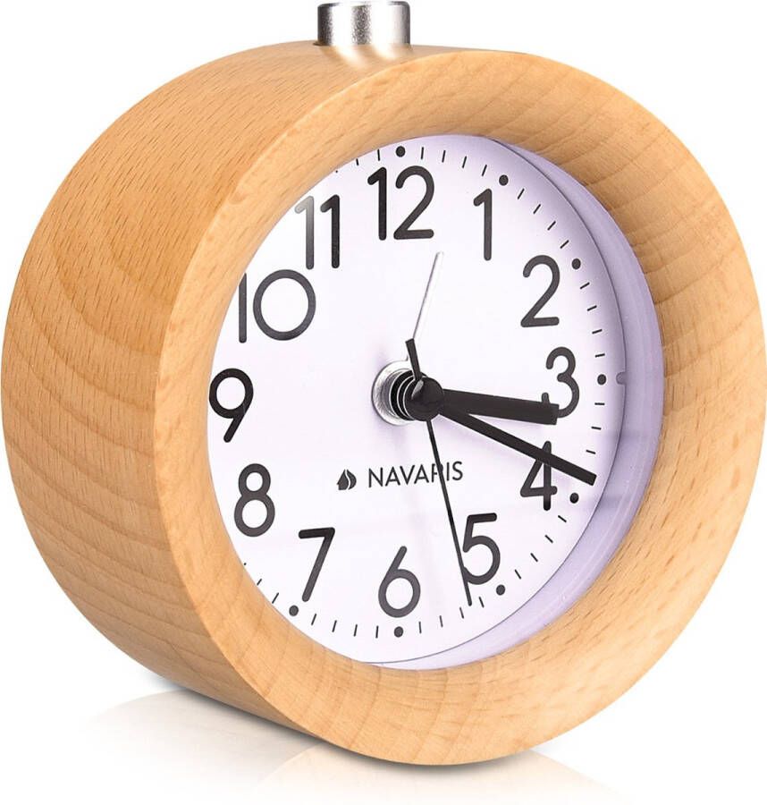 Navaris Analog Wood Alarm Clock with Snooze Retro Clock with Dial Alarm Light Quiet Vintage Wood Table Clock without ticking Natural wood in Light Brown