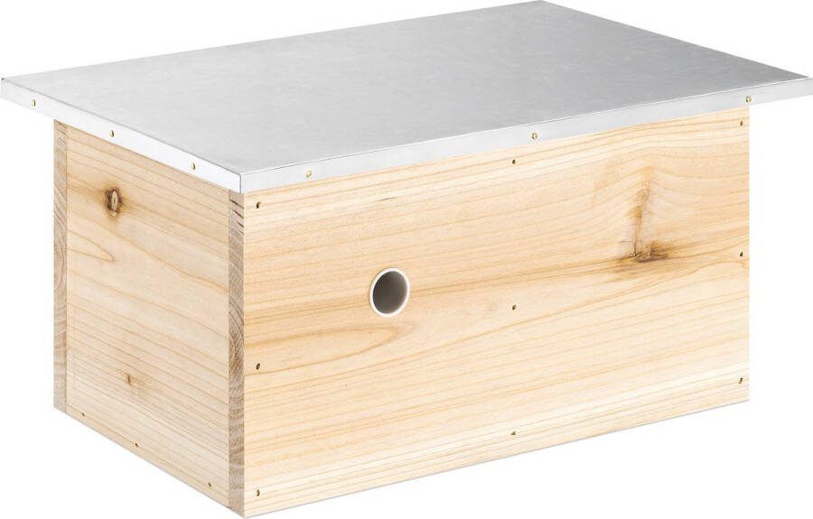 Navaris Bijenhotel van hout en metaal Met verluchtingsgaatjes- Houten hommelhuis Diervriendelijke tuindecoratie Insecten nestkast voor de tuin