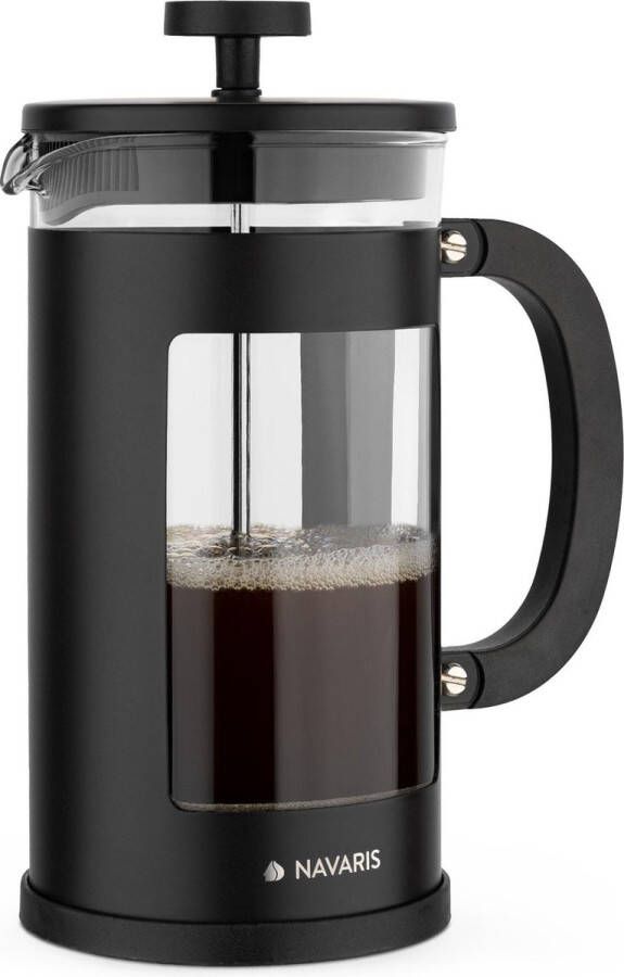 Navaris French Press koffiemaker 1 liter Voor 8 koppen Cafetière van glas met roestvrijstalen filter Voor koffie en thee Zwart