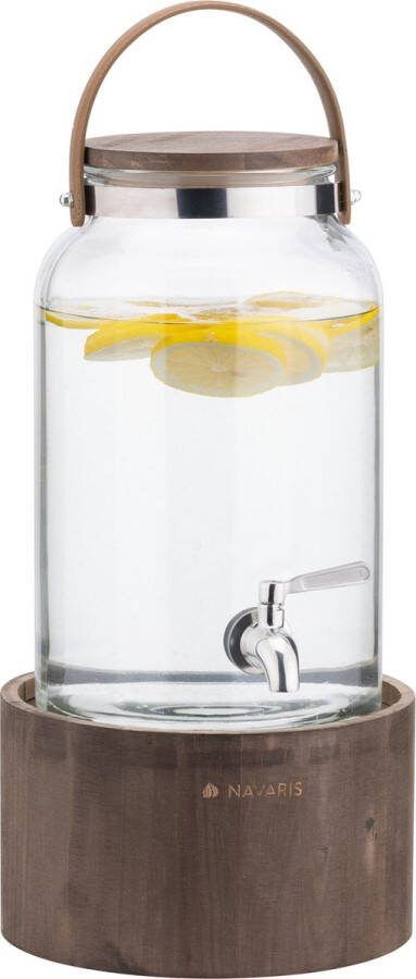 Navaris glazen drankdispenser met kraantje 5 l Drank dispenser met houten standaard Limonadetap met deksel van kurk Voor koude of warme dranken