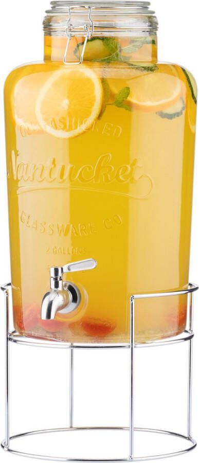 Navaris glazen drankdispenser met kraantje 8 l Drank dispenser met RVS tap en standaard Limonadetap Serveer drankjes in stijl Voor feestjes