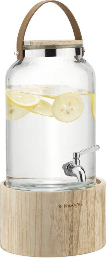 Navaris glazen drankdispenser met kraantje 5 l Drank dispenser met houten standaard Limonadetap met deksel van hout Voor koude of warme dranken