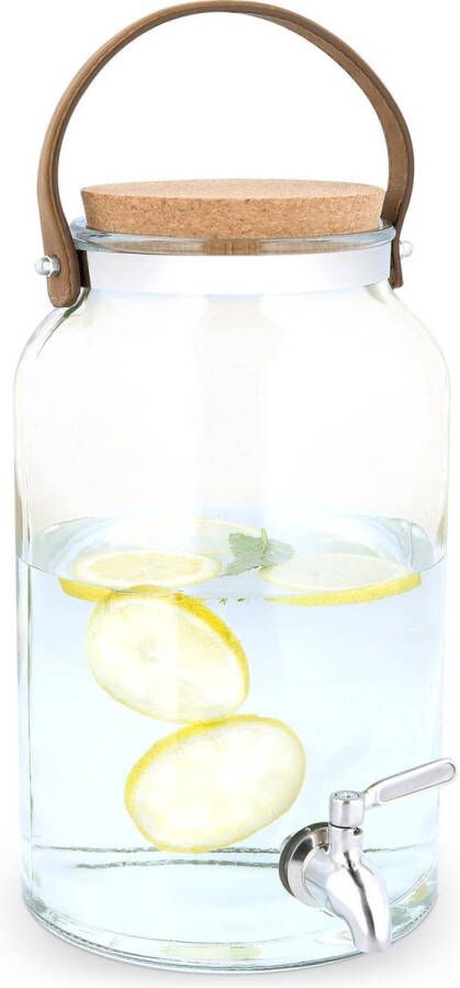 Navaris glazen limonadetap met kraantje Drankdispenser met kurk deksel- Sapdispenser Voor koude dranken 5 6L 17 x 27 cm Voor feestjes